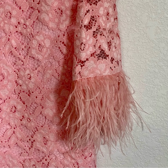 Likely Lorie Feather Trim Long Sleeve Lace Mini Dress in Rose Shadow NWT - Picture 7 of 11